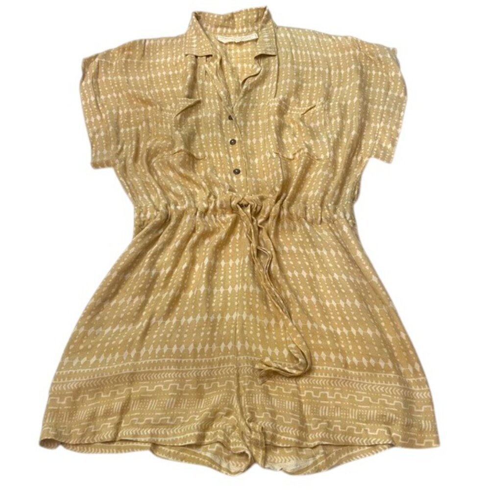 Jen's Pirate Booty x Free People Tan Collared Shirt Romper Large 2719